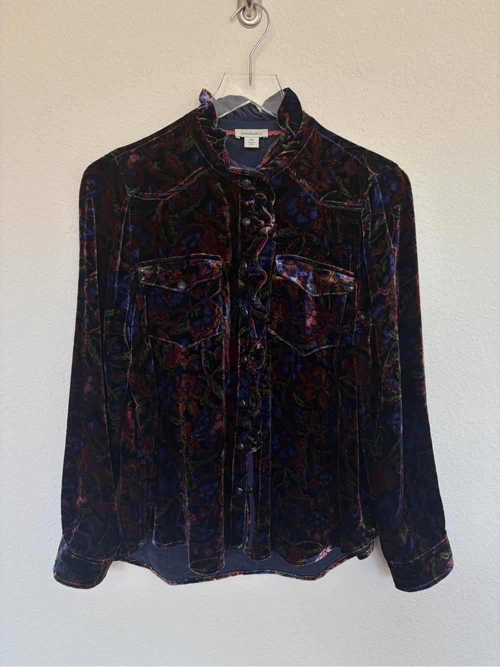 Sundance Velvet Floral Button-Front Ruffled Shirt - Dark Multicolor | PM